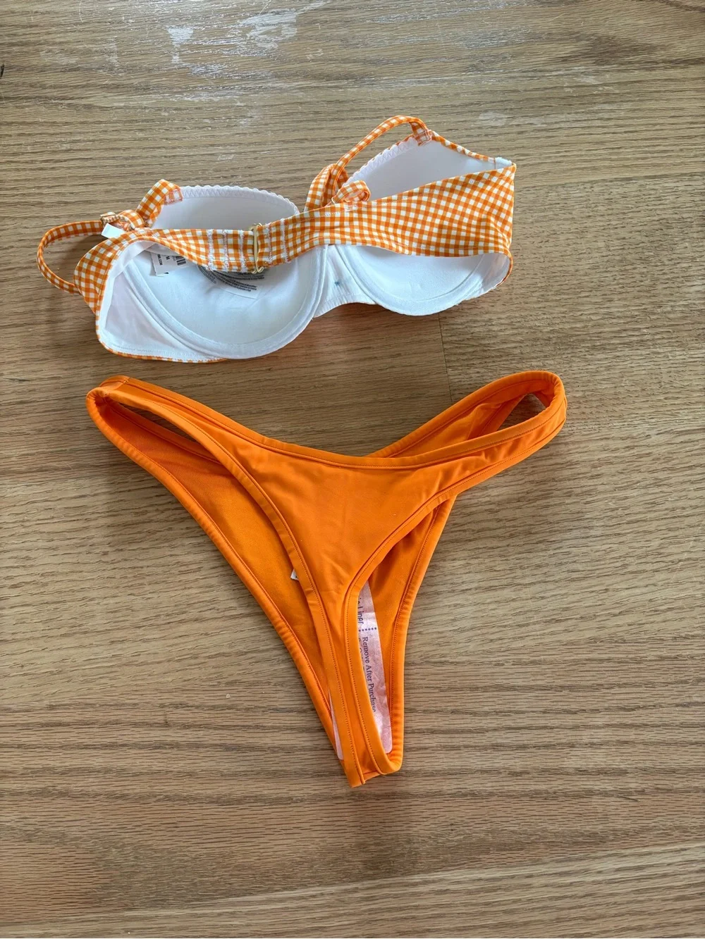 Orange Gingham Push-Up Bikini Top & Solid Orange Bottoms - Women Swim